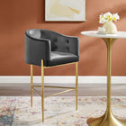 Modway Savour Tufted Performance Velvet Bar Stool - Charcoal-Stain-Resistant Performance Velvet
