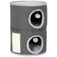 PawHut 2-Story Cat Condo Barrel Tree with Hideaways and Scratching Board-Two-story design with two hideaways and a plush top to play and relaxation 