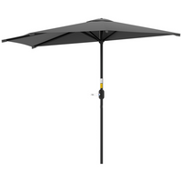 Outsunny Half-Round Patio Umbrella with Crank and Vent - 9.8' - Dark Grey-Practical parasol to provide more shade