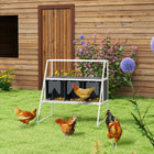 PawHut Wooden Chicken Nesting Box with 3 Compartments and Curtains-Includes two standing perches for hen rest and comfort