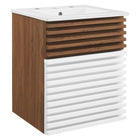 Modway Render 18" Wall-Mount Bathroom Vanity - White/Walnut/White-Mid-Century Modern Vanity