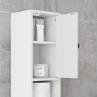 Kleankin Bathroom Storage Cabinet with Shelves and Toilet Paper Holder - High Gloss White-Non-slip pads at the bottom to protect your floor from scratches