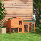 PawHut 59" W 2-Level Rabbit Hutch with Run and Roof - Orange-Weather-resistant roofing, providing shelter from rain and protection from sun 