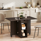 HOMCOM Drop Leaf Folding Dining Table with Drawer & Storage Shelves for 4-6 - Dark Brown-Built-in a drawer with steel slides ang two storage shelves for utensils and tableware