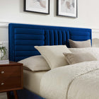 Modway Sofia Channel Tufted Performance Velvet Full Platform Bed with Tapered Black Wood Legs - Navy-Wood Slat Support System