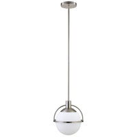 Hudson&Canal Cieonna 9.38" Wide Pendant with Glass Shade - Brushed Nickel/White Milk-Glam design for your entryway, foyer, or kitchen
