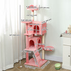 PawHut 63" Cat Tree with Sisal Scratching Posts and Condos - Pink-Sisal-wrapped posts meet scratching urges, saving your furniture from any damage 