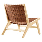 Modway Saoirse Leather Wood Accent Lounge Chair - Natural Brown-Assembly Required