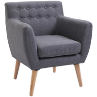 HOMCOM Mid-Century Modern Accent Chair with Wood Frame - Thick Padding for Living Room - Light Grey-Modern style chair along with button tufted back 
