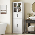 HOMCOM 67" Tall Bathroom Storage Cabinet with Six Doors - White-Three-level adjustable shelves offer flexible storage for various item sizes