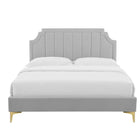Modway Sienna Performance Velvet Full Platform Bed with Gold Metal Legs - Light Grey-Bed Frame Weight Capacity: 800 lb