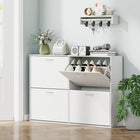 HOMCOM Flip Down Shoe Storage Cabinet with Wooden Rack for Entryway - White-White finish complements most home decor styles