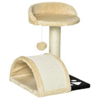 PawHut 18" Cat Scratching Tree and Kitty House with Hanging Toy - Beige-Made of particleboard, sisal carpet and plush in strong construction 