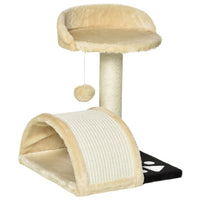 PawHut 18" Cat Scratching Tree and Kitty House with Hanging Toy - Beige-Made of particleboard, sisal carpet and plush in strong construction 