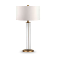 Hudson&Canal Harlow 29" Tall Table Lamp with Fabric Shade - Clear Glass/Brass/White-Modern and contemporary design for your living room, workspace, or bed side table