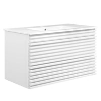 Modway Render 36" Wall-Mount Bathroom Vanity - White-Mid-Century Modern Vanity