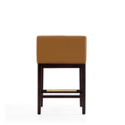 Manhattan Comfort Kingsley 21" Mid-Century Modern Faux Leather Upholstered Counter Stool - Camel and Dark Walnut-Includes Gold Metal Footrest