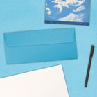JAM Paper #10 Business Envelopes, 4 1/8 x 9.5, Brite Hue Blue Recycled, 100 Pack (15861g)-Opening: booklet