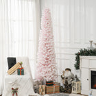 HOMCOM 7.5' Snow-Flocked Pencil Artifical Christmas Tree - Pink-Realistic plastic branches provide a complete and lush look 