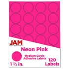JAM Paper Round Circle Label Sticker Seals, 1 2/3" Diameter, Neon Pink, 120 Pack-Circle Labels