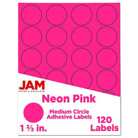 JAM Paper Round Circle Label Sticker Seals, 1 2/3" Diameter, Neon Pink, 120 Pack-Circle Labels