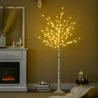 HOMCOM 6' Artificial Birch Tree with 96 Warm White LED Lights - White-Pre-lit design saves your time in arranging them 