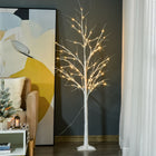 Outsunny 5' Artificial Birch Tree with 58 LED Lights - White-With a seperate button for controlling the light modes 