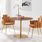 Modway Amuse 40" Dining Table - Gold Walnut-Chip-Resistant Metal Pedestal Base