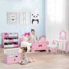 Qaba Kids Vanity Table & Chair Set with Drawer, Love Heart & Bow Patterns - Pink-High-quality MDF wood frame
