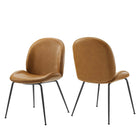 Modway Scoop Black Powder Coated Steel Leg Vegan Leather Dining Chairs - Tan - 2 Pack-Modern Dining Side Chairs