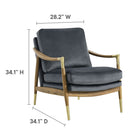 Modway Langford Performance Velvet Accent Armchair - Cadet Blue Walnut-Stain-Resistant Upholstery