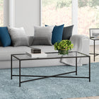 Hudson&Canal Henley 48"W Rectangular Coffee Table with Glass Top - Blackened Bronze-Handcrafted finish is applied to the steel frame