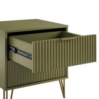 Manhattan Comfort DUMBO 20.07" Modern 2-Drawer Nightstand - Olive Green-Stylish Splayed Gold Metal Legs Adding Seamless Fashion Design and Durability