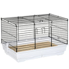 PawHut 16" H Small Pet Cage with Bottom Wood Board and Sliding-out Tray - White-Ideal for bunnies, guinea pigs, and other similar-sized small pets 