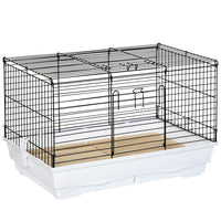 PawHut 16" H Small Pet Cage with Bottom Wood Board and Sliding-out Tray - White-Ideal for bunnies, guinea pigs, and other similar-sized small pets 