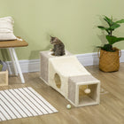 PawHut 39" Plush Cat Tunnel with Two Caves and Hanging Ball - Cream White-Tunnel design encourages cats to explore the interior 