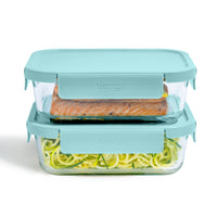 Bentgo Glass Leak-Proof Glass Food Storage 4-Piece Set - Soft Aqua-The Food Storage set features two large 4.4-cup containers.