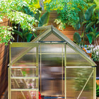 Outsunny 6' x 4' x 6.6' Polycarbonate Greenhouse with Galvanized Base Adjustable Roof Vent Sliding Door - Silver- Sliding door design for easy access
 