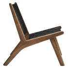 Modway Saoirse Leather Wood Accent Lounge Chair - Walnut Black-Angled Legs and Crossbar Supports