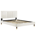 Modway Sofia Channel Tufted Performance Velvet Full Platform Bed with Wood Legs and Gold Metal Sleeves - White-Full Platform Bed