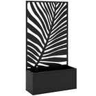 Outsunny Metal Raised Planter Box with 44.5" H Trellis - 24" L x 9" W - Large Leaf Cut-Outs-Privacy panel with monstera leaves cut-outs serves as a trellis 