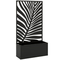 Outsunny Metal Raised Planter Box with 44.5" H Trellis - 24" L x 9" W - Large Leaf Cut-Outs-Privacy panel with monstera leaves cut-outs serves as a trellis 