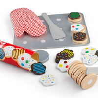 Melissa & Doug Slice & Bake Cookie-Colorful wooden play food set includes 12 sliceable cookies, 12 toppings, knife, spatula, cookie sheet, and kitchen mitt
