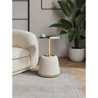 Manhattan Comfort Anderson 15.75" Modern Leatherette Upholstered End Table - Cream-Beautiful Round Gold Steel Table Top