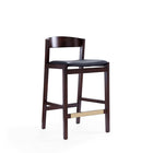 Manhattan Comfort Klismos 20" Mid-Century Modern Faux Leather Upholstered Counter Stool - Black and Dark Walnut - 2 Pack-Upholstered in Faux Leather with Foam Padding