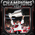 Frameworth Carolina Hurricanes 2026 Stanley Cup Champions: Sebastian Aho Shield Design PhotoGlass Framed Photo - 18" W x 22" H-Professionally framed in Canada: The image is printed in ultra high definition directly onto the glass itself and finished in a black frame