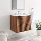 Modway Render 24" Wall-Mount Bathroom Vanity - Walnut/White-MDF and Particleboard