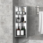 HOMCOM Stainless Steel Wall Mount Corner Bathroom Mirror Cabinet - Silver-Mirrored glass door for your daily makeup 