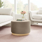 Modway Tilden Large 23" Round Performance Velvet Upholstered Ottoman - Taupe/Natural-Rubberwood Plinth Base