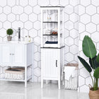 Kleankin Tall Freestanding MDF Bathroom Storage Cabinet - White-Equipped with anti-tilt device on the back to prevent it from topple over   